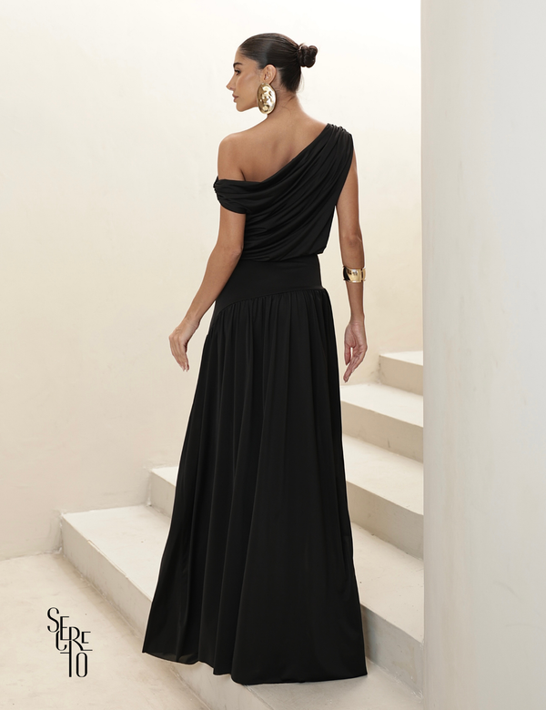 Vestido Longo Drapeado Julia Preto
