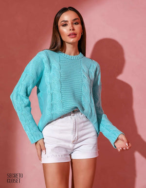 Blusa Tricô Valerie Azul Turquesa