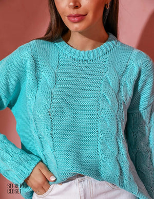 Blusa Tricô Valerie Azul Turquesa
