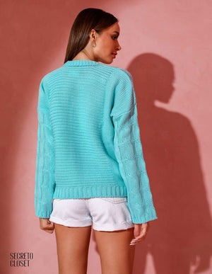 Blusa Tricô Valerie Azul Turquesa