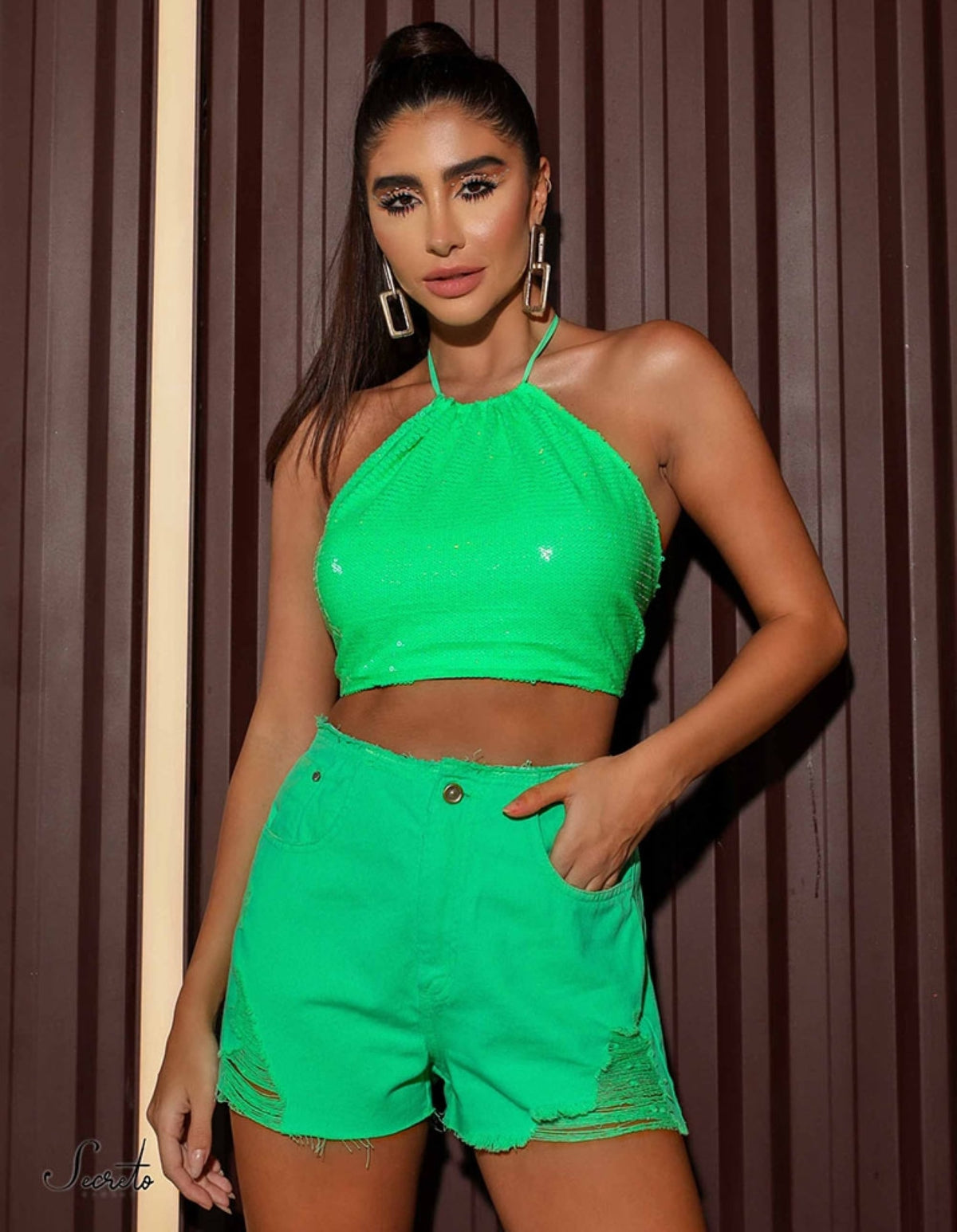 Shorts Jeans Neon Destroyd Verde