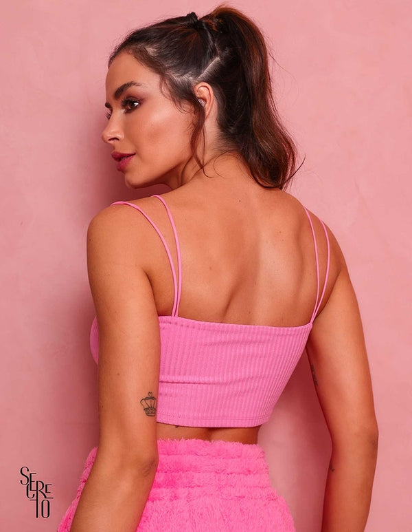 Top Alça Dupla Rosa Chiclé