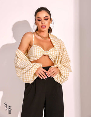 Top Xadrez Belinda Amarelo Claro