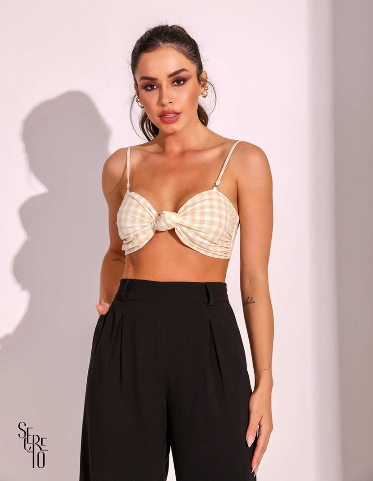 Top Xadrez Belinda Amarelo Claro