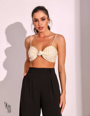 Top Xadrez Belinda Amarelo Claro