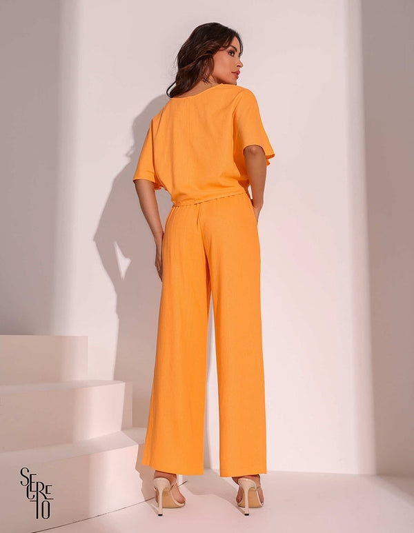 Calça Wide Leg Linho Tangerina