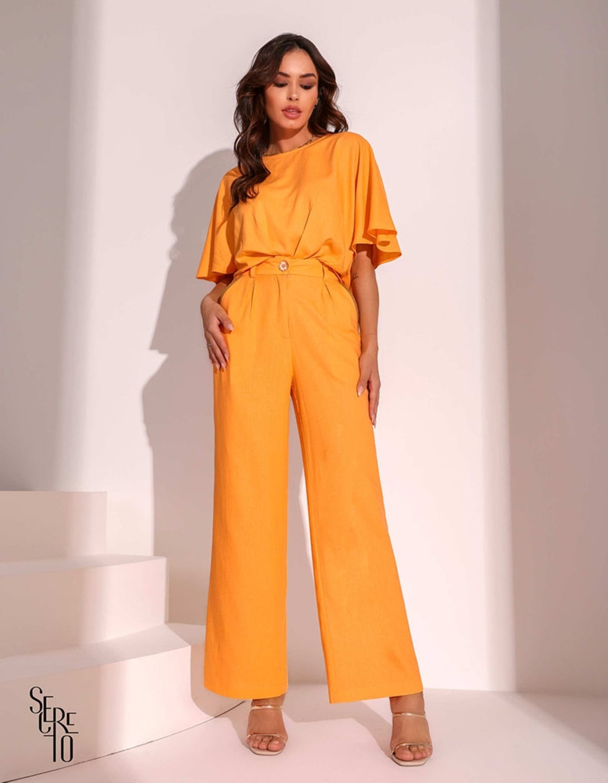 Calça Wide Leg Linho Tangerina