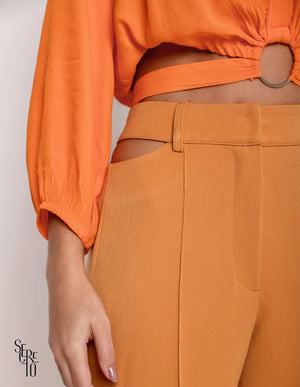 Calça Pantalona Vazado Lateral Camel