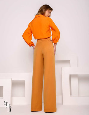 Calça Pantalona Vazado Lateral Camel