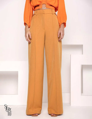 Calça Pantalona Vazado Lateral Camel
