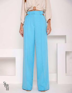 Calça Pantalona Vazado Lateral Azul Claro