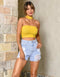Cropped Choker Canelado Amarelo