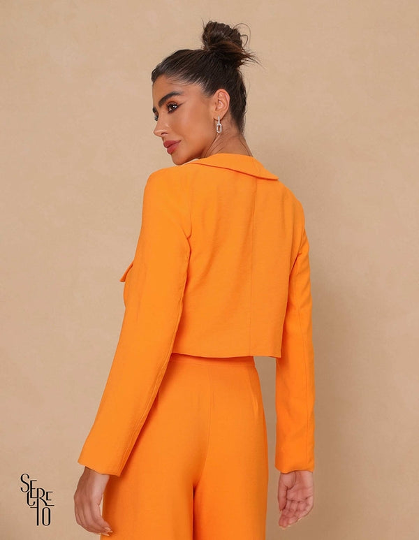 Blazer Cropped Agatha Botões Laranja
