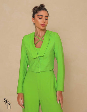 Blazer Cropped Agatha Botões Verde Limão