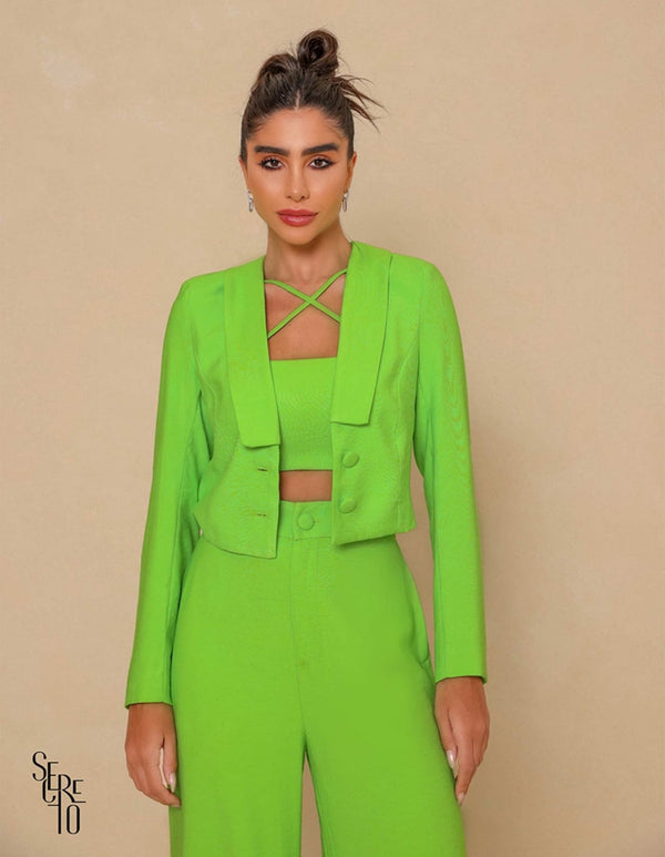 Blazer Cropped Agatha Botões Verde Limão