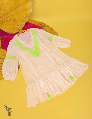 Vestido Bata Federica Bordado Verde Neon