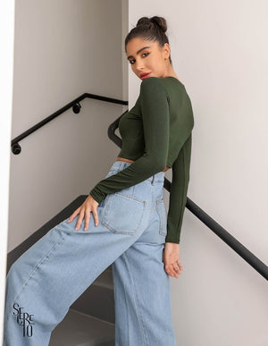 Cropped Moletinho Louise Verde Musgo