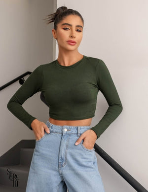Cropped Moletinho Louise Verde Musgo