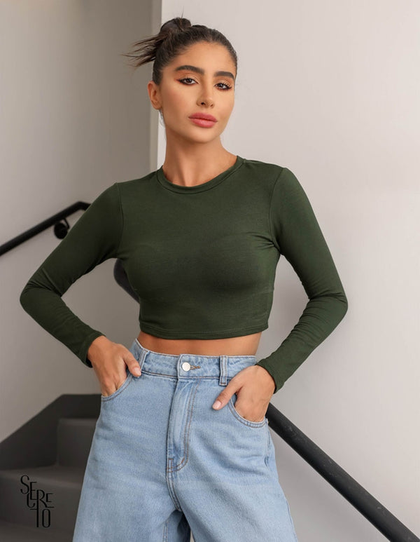 Cropped Moletinho Louise Verde Musgo