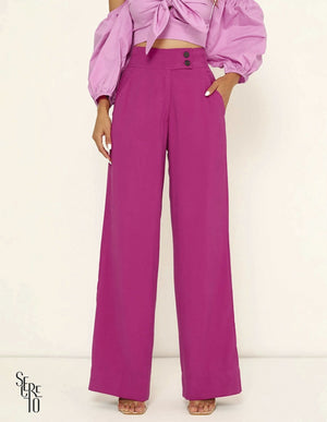 Calça Pantalona Mirela Botões Rosa