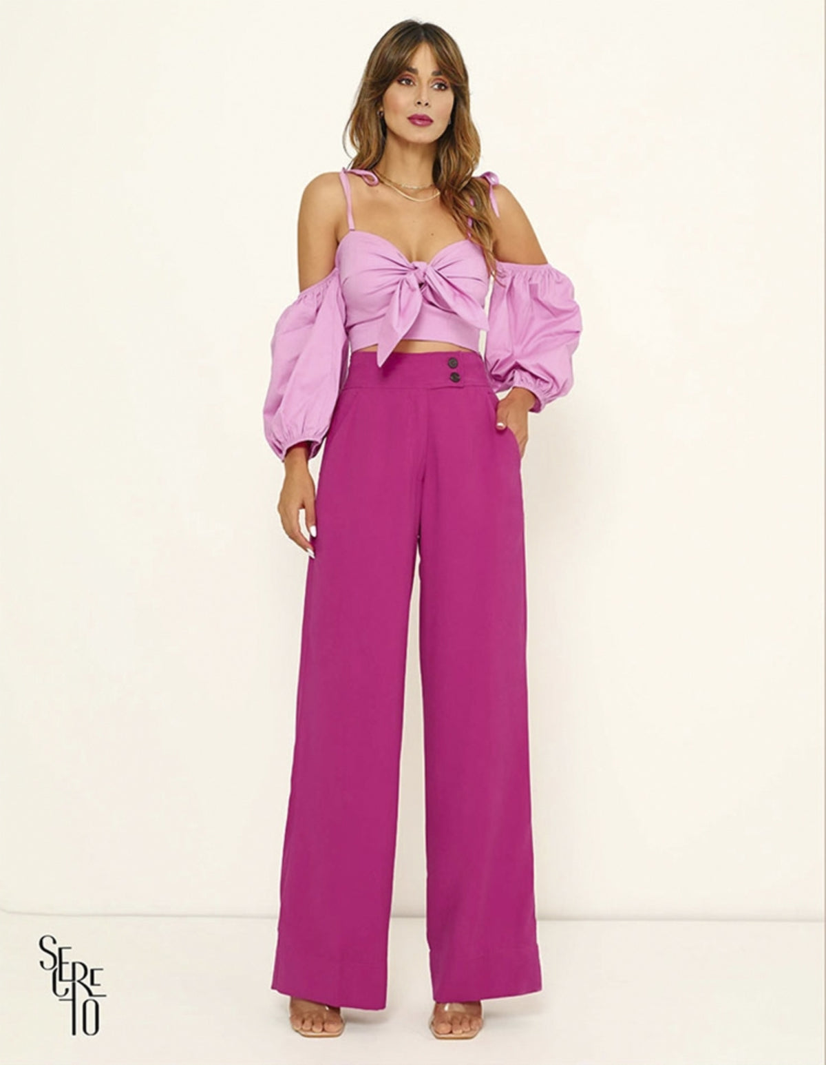 Calça Pantalona Mirela Botões Rosa
