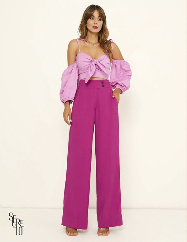 Calça Pantalona Mirela Botões Rosa