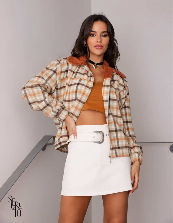 Bomber Lia Xadrez Flanelado Caramelo