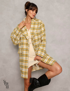 Casaco Clarissa Xadrez Mostarda