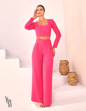 Conjunto Kimi Pantalona e Cropped Pink