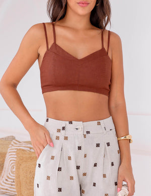 Cropped Linho Tiras Giovanna Marrom