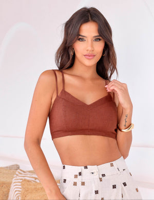 Cropped Linho Tiras Giovanna Marrom