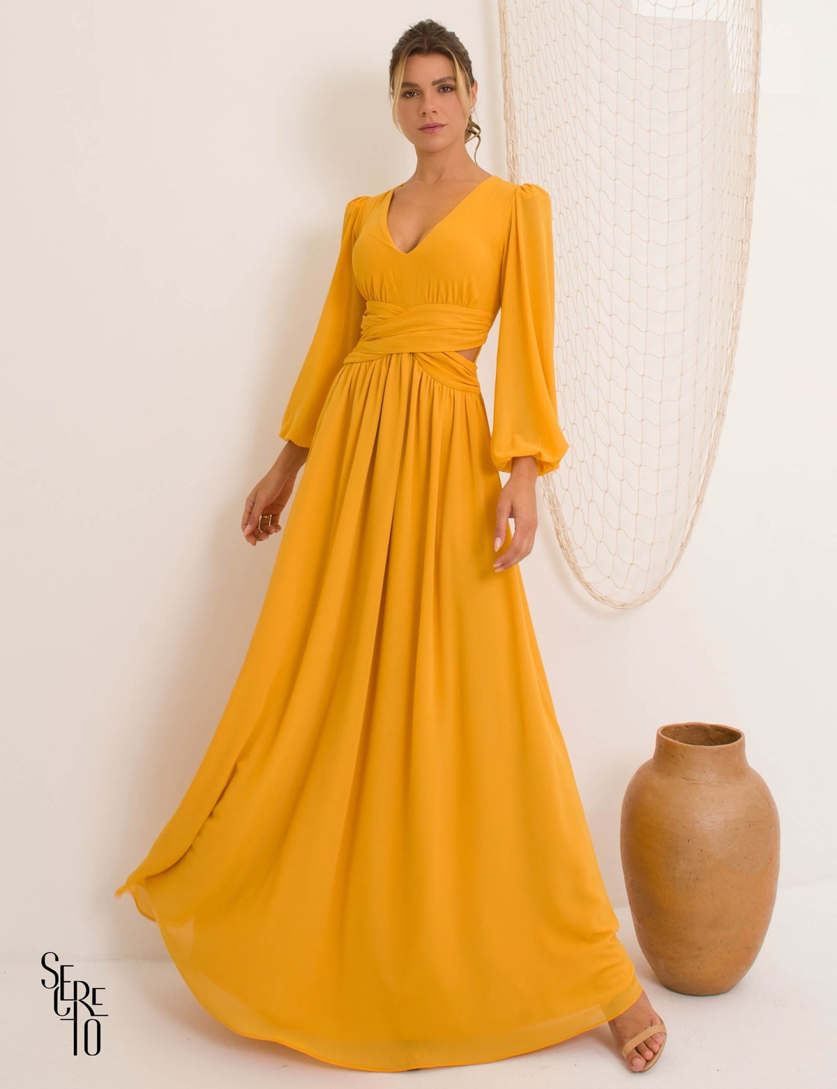 Vestido Longo Kendra Cós Cruzado Durazno