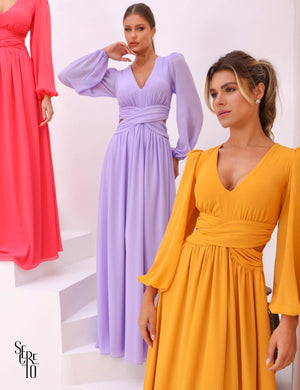 Vestido Longo Kendra Cós Cruzado Durazno