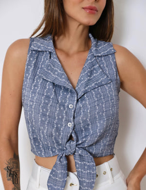 Camisa Cropped Cindy Estampa Azul