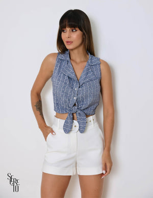 Camisa Cropped Cindy Estampa Azul