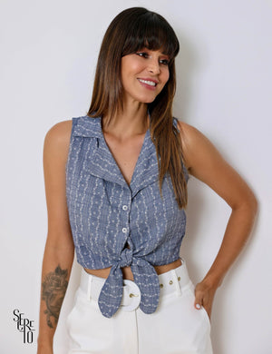 Camisa Cropped Cindy Estampa Azul