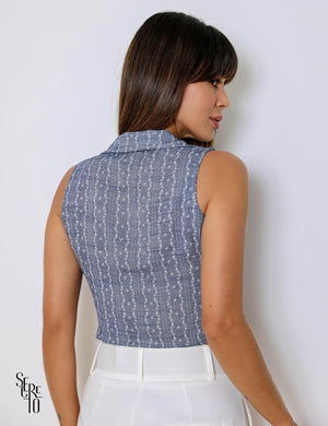 Camisa Cropped Cindy Estampa Azul