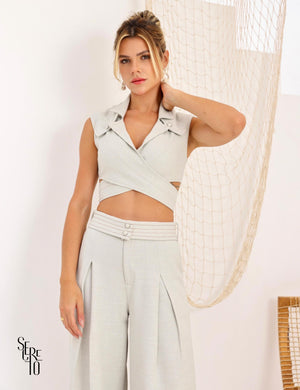 Cropped Transpassado Alfaiataria Livia Areia