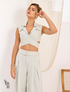 Cropped Transpassado Alfaiataria Livia Areia