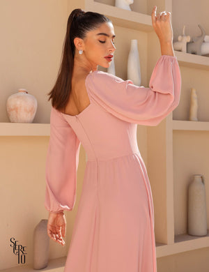 Vestido Longo Manga Longa Mika Rosê