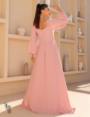 Vestido Longo Manga Longa Mika Rosê