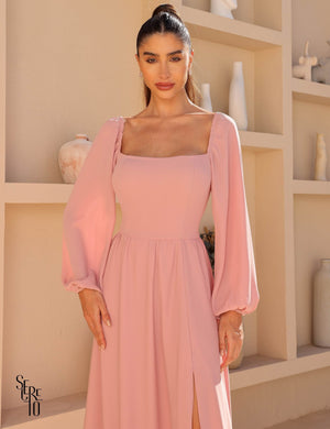 Vestido Longo Manga Longa Mika Rosê