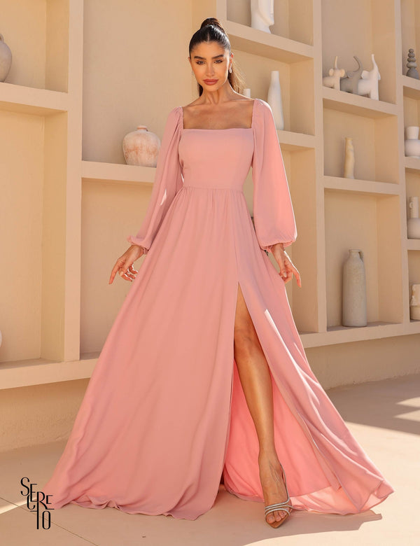 Vestido Longo Manga Longa Mika Rosê