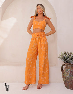 Conjunto Bordado Linho Helena Tangerina