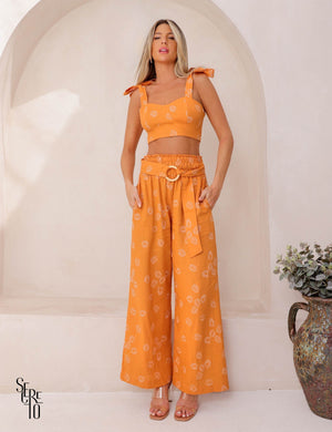 Conjunto Bordado Linho Helena Tangerina