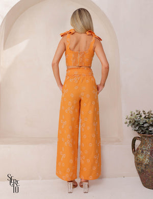 Conjunto Bordado Linho Helena Tangerina