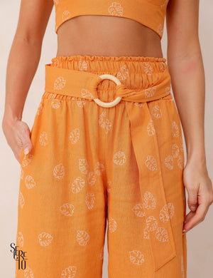 Conjunto Bordado Linho Helena Tangerina