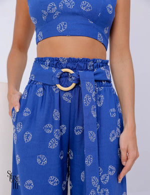 Conjunto Bordado Linho Helena Azul