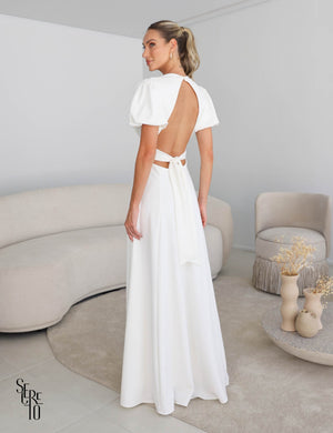 Vestido Longo Mangas Bufante Isa Off White