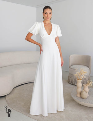 Vestido Longo Mangas Bufante Isa Off White